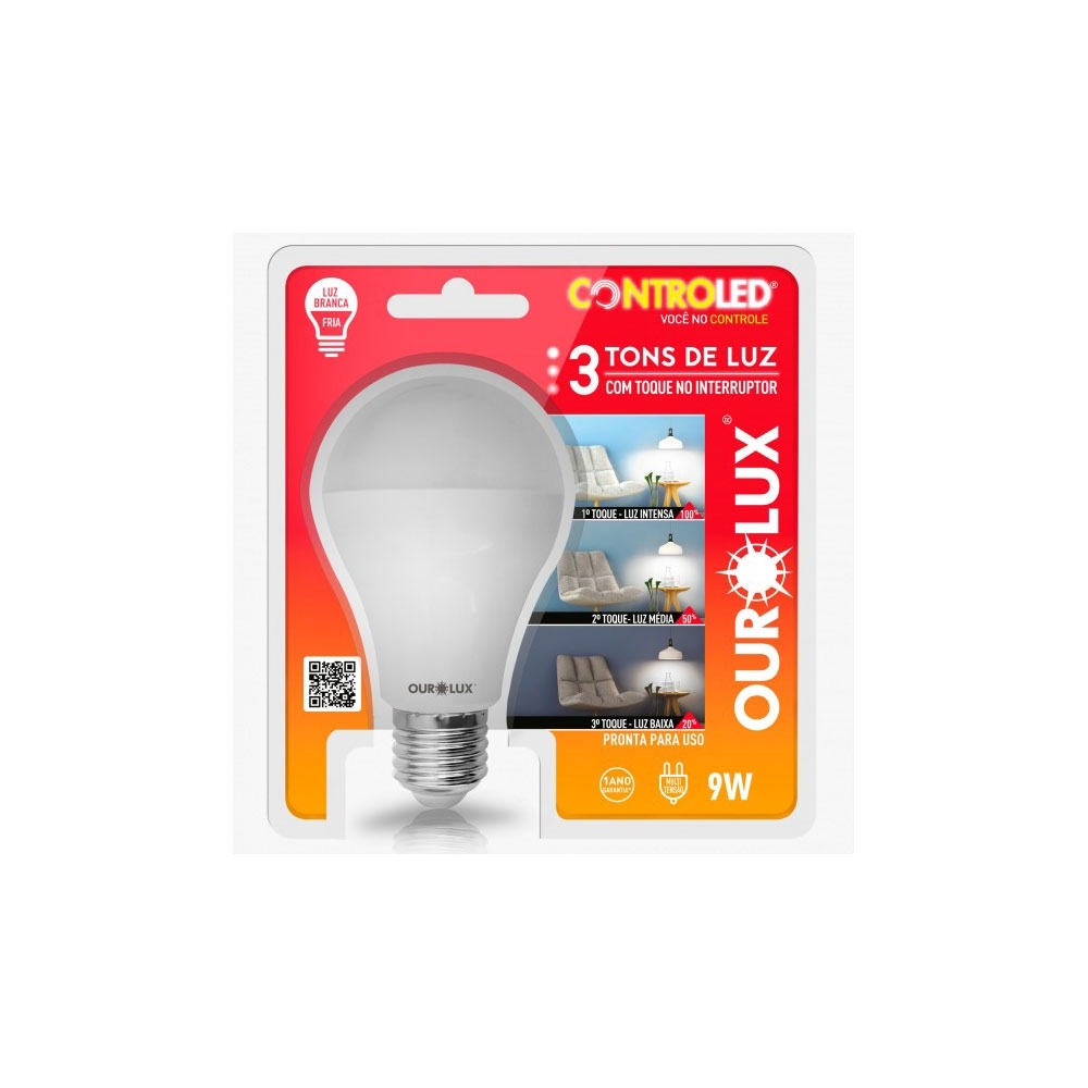 Lâmpada LED Bulbo 9W Luz Branca Dimerizável 3 Estágios Ourolux Santil