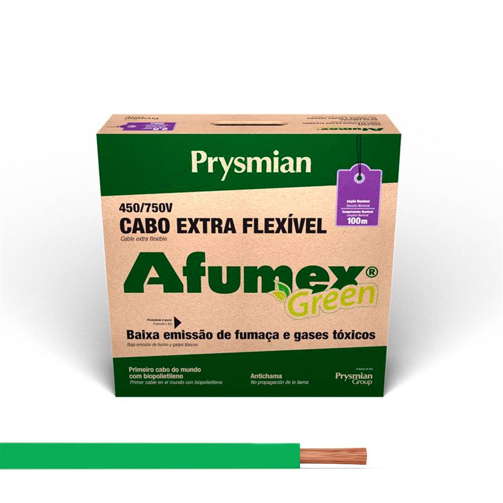 Cabo Afumex 1,5mm Verde 750v Rolo 100 Metros - Prysmian