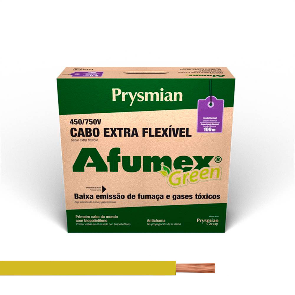 Cabo Afumex 4mm Amarelo 750v Rolo 100 Metros - Prysmian