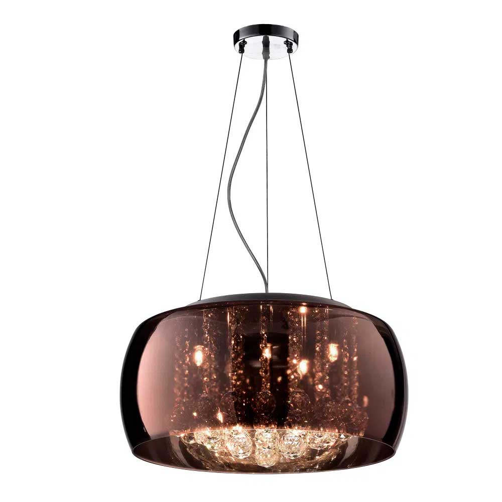 Pendente/Plafon Soho Cristal e Vidro Cobre 40x23cm p/ 5 Lampadas G9 - Bella