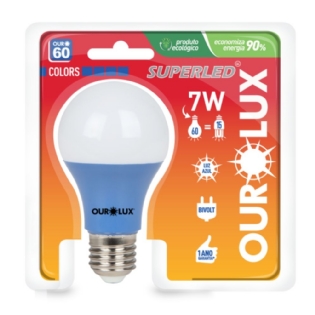 Lampada Led Bulbo 7W Bivolt Luz Azul - Ourolux