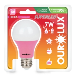 Lampada Led Bulbo 7W Bivolt Luz Rosa - Ourolux
