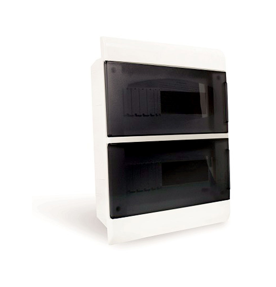 QUADRO EMBUTIR PARA 24 DISJUNTORES DIN BRANCO PORTA TRANSPARENTE FUME - STECK