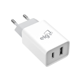 CARREGADOR PAR UNIVERSAL 1 PORTA USB 2,1A 1 TIPO C 2,1A - ELG