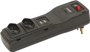 FILTRO DE LINHA 2 TOMADAS 2 POLOS + TERRA 10A PRETO BIVOLT PLASTICO 2 USB - MULTICRAFT