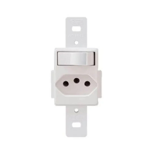 Modulo Interruptor Simples + Tomada 2P + T 10A 250V Branca - Transmobil