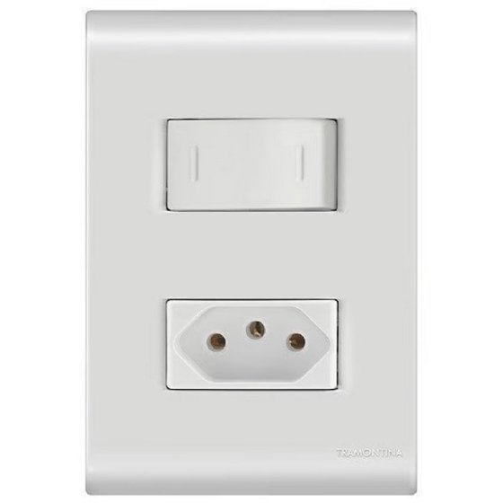 KIT CONJUNTO 4X2 COM 1 INTERRUPTOR PARALELO 10A E 1 TOMADA 2 POLOS + TERRA 20A 250V LIZ - TRAMONTINA