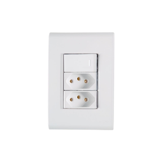 KIT CONJUNTO 4X2 COM 1 INTERRUPTOR SIMPLES 10A E 2 TOMADAS 2 POLOS + TERRA 20A 250V LIZ - TRAMONTINA