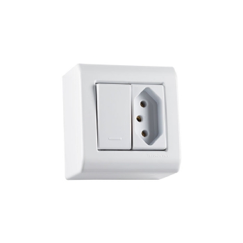 KIT CAIXA DE SOBREPOR COM 1 INTERRUPTOR SIMPLES 10A E 1 TOMADA 2 POLOS + TERRA 20A 250V LIZFLEX - TRAMONTINA