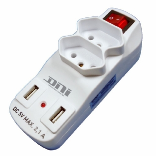 ADAPTADOR 2 TOMADAS 2 POLOS + TERRA + 2 USB SEM FIO COM INTERRUPTOR LIGA E DELISGA - DNI