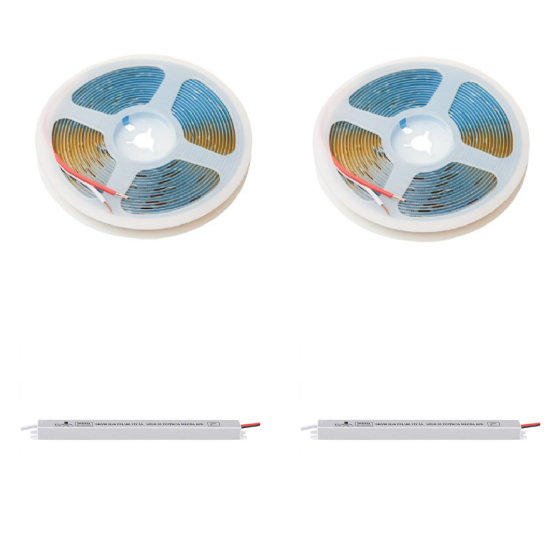 KIT FITA LED COB 9W/M 12V 4000K 10 METROS + 2 FONTES SLIM 5A - GAYA