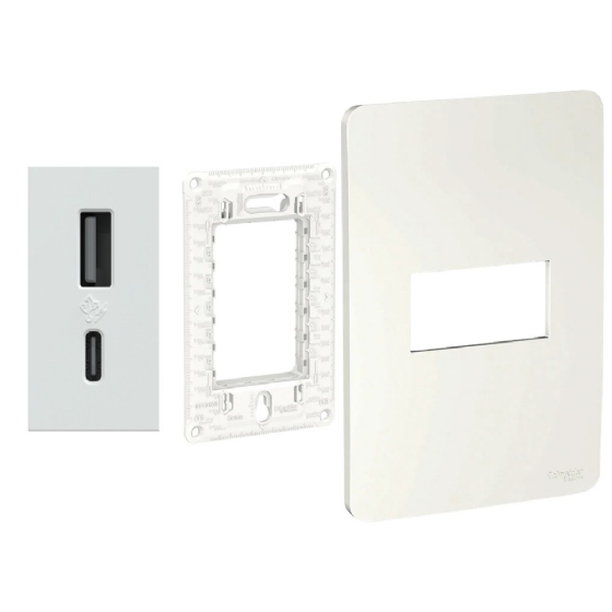KIT TOMADA USB 2.4A TIPO A + C BRANCO ORION - SCHNEIDER