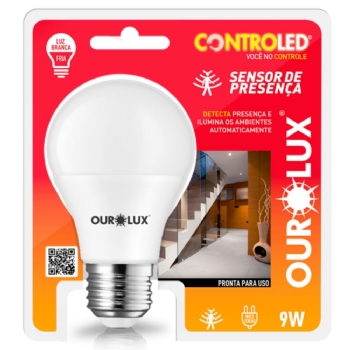 10x LAMPADA LED BULBO INTELIGENTE SENSOR DE PRESENCA E27 9W BIVOLT LUZ BRANCA 6500K 760LM - OUROLUX