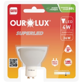 10x LAMPADA LED DICROICA GU10 4W BIVOLT LUZ BRANCA 6500K 38G 360LM - OUROLUX