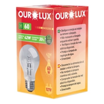 100x Lampada Halogena Bulbo Clara 42W 127V - Ourolux