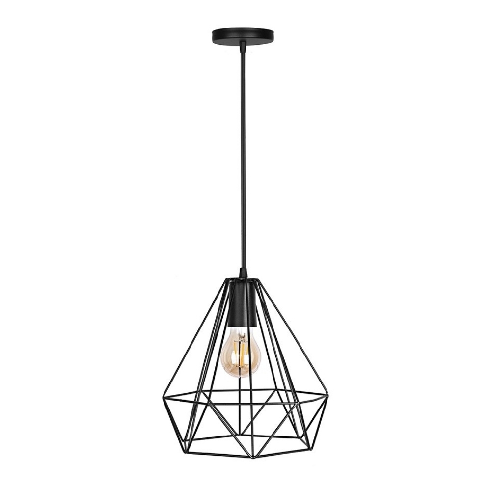 PENDENTE ARAMADO OSLO PARA 1 LAMPADA E27 BIVOLT PRETO 24 CM - KIN LIGHT