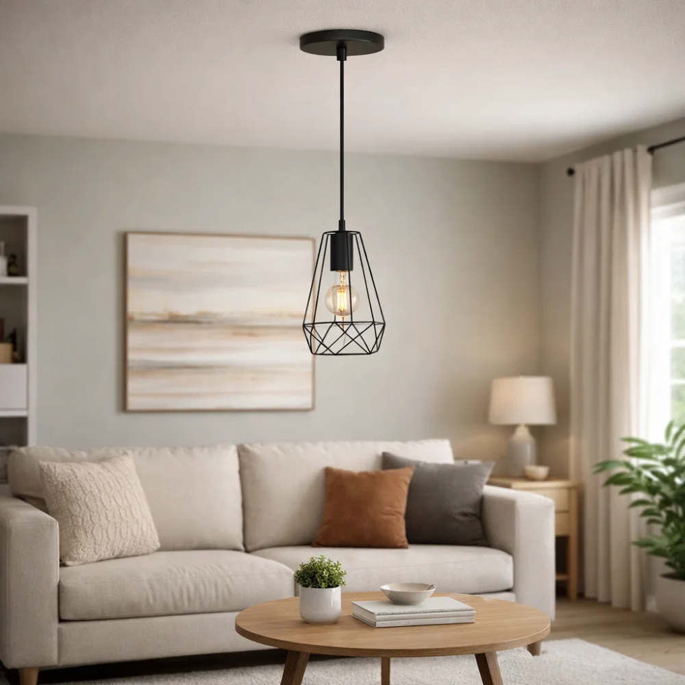 PENDENTE ARAMADO MUMBAI PARA 1 LAMPADA E27 BIVOLT PRETO 24 CM - KIN LIGHT