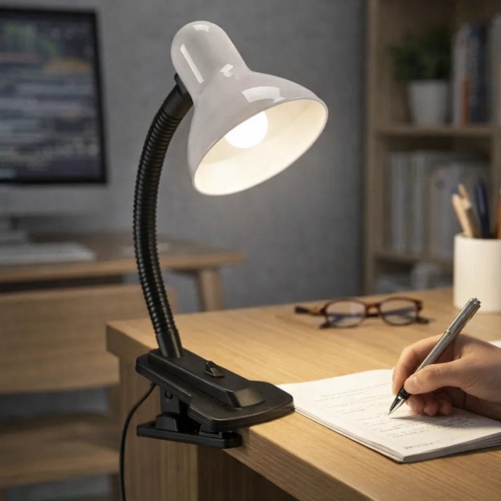 LUMINARIA DE MESA VIKING PARA 1 LAMPADA E27 CLIP BRANCO BIVOLT - LUMINATTI