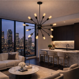 PENDENTE TOGO PARA 12 LAMPADAS E27 60W PRETO E PRATA - KIN LIGHT