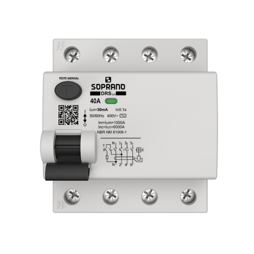 INTERRUPTOR DIFERENCIAL DR TETRAPOLAR 40A 30MA CLASSE AC - SOPRANO