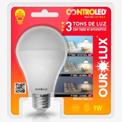 LAMPADA LED BULBO 3 INTENSIDADES DE LUZ AMARELA 2700K 9W BIVOLT E27 - OUROLUX
