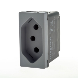 MODULO TOMADA 2 POLOS + TERRA 10A 250V CINZA COM BORNE - PIAL PLUS+