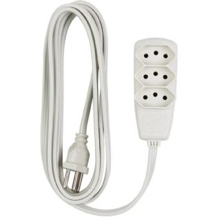 EXTENSAO 3 TOMADA 2 POLOS + TERRA 10A BRANCO 5 METROS PP SORT - DANEVA LEGRAND