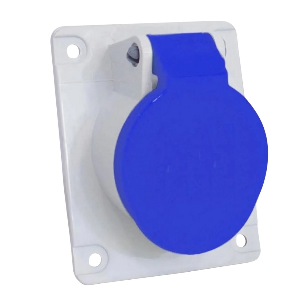 TOMADA INDUSTRIAL 2 POLOS + TERRA EMBUTIR 32A 200/250V AZUL 6H COM PRENSA CABO - STECK