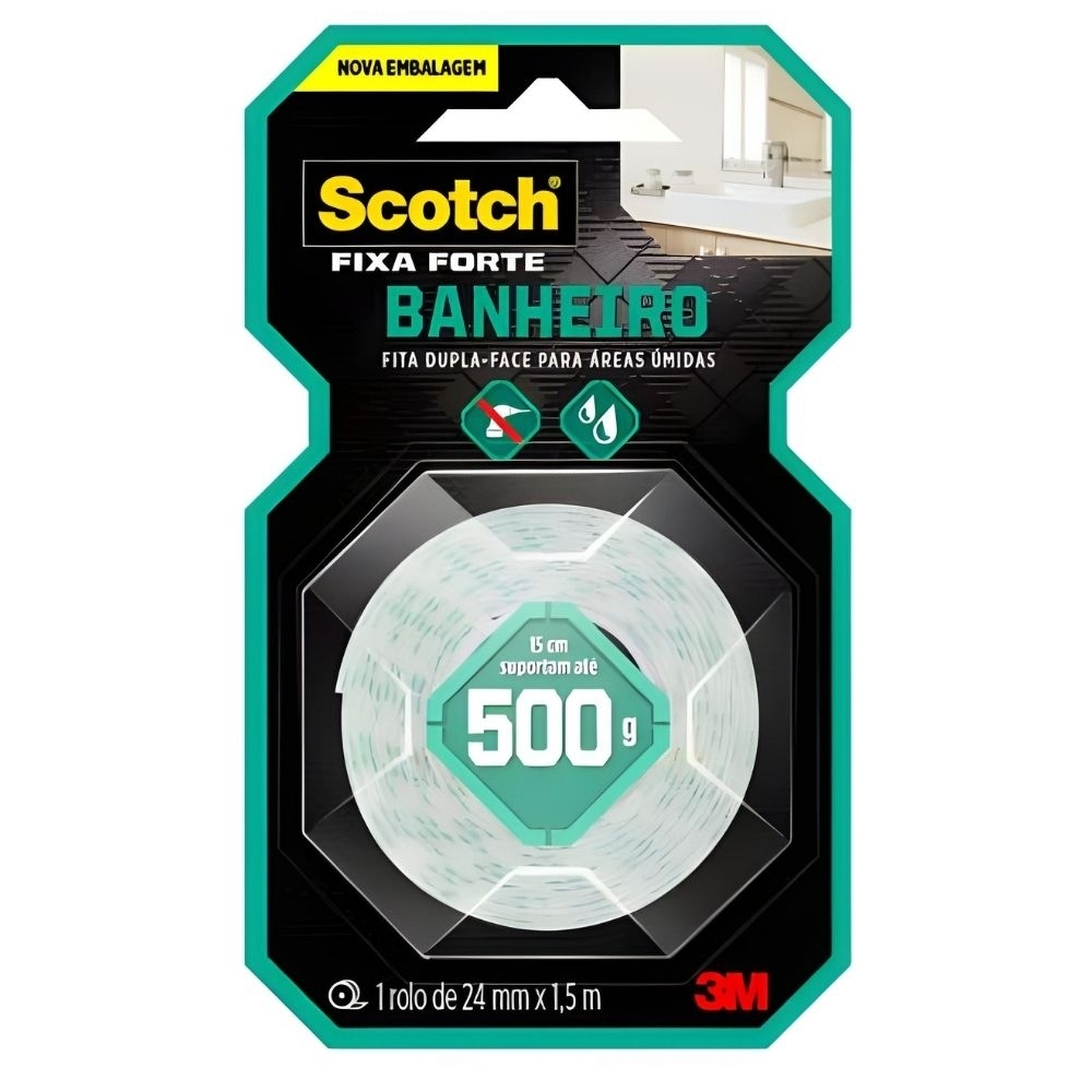 FITA DUPLA FACE FIXA FORTE BANHEIRO 24MMX1,5M - 3M