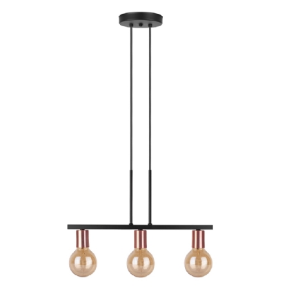 PENDENTE FLORENCE PARA 3 LAMPADAS E27 PRETO E COBRE - KIN LIGHT