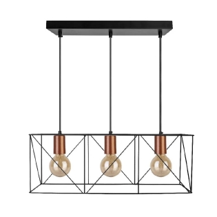 PENDENTE BENIN PARA 3 LAMPADAS E27 BIVOLT PRETO/COBRE - KIN LIGHT