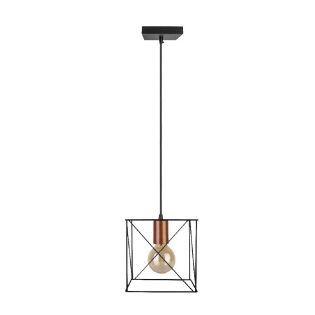 PENDENTE BENIN 1 LAMPADA E27 BIVOLT PRETO/COBRE - KIN LIGHT