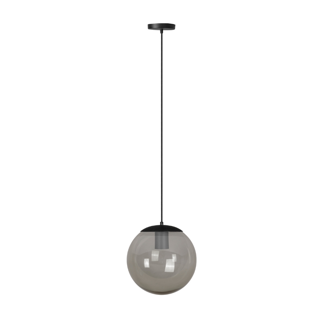 PENDENTE CATAR PARA 1 LAMPADA E27 PRETO COM GLOBO FUME 20CM - KIN LIGHT