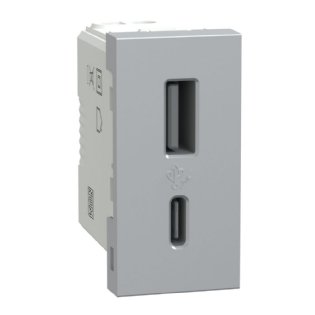 MODULO TOMADA COM 2 USB TIPO A + C 2.4A ALUMINIO ORION - SCHNEIDER