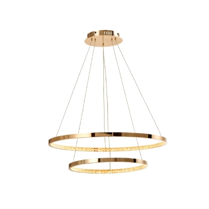 PENDENTE LED MILANO 32W LUZ AMARELA 3000K 3200LM DOURADO 2 ANEIS - HEVVY