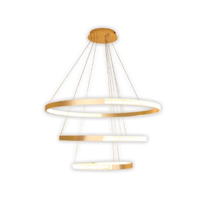 PENDENTE LED ROMA 50W LUZ AMARELA 3000K 8800LM DOURADO 3 ANEIS - HEVVY