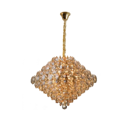 PENDENTE DIAMOND PARA 9 LAMPADAS G9 CRISTAL CABO 85CM DOURADO - HEVVY