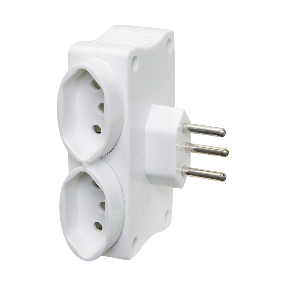 ADAPTADOR 2 TOMADAS 2 POLOS + TERRA 20A 250V + 2 USB 1,5A BRANCO - PIAL LEGRAND