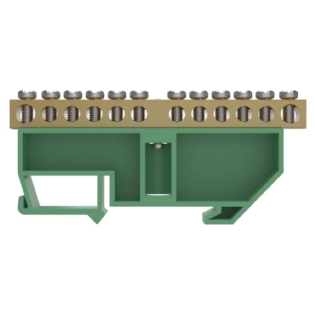 BARRAMENTO TERRA 12 TERMINAIS VERDE PARA TRILHO DIN - SOPRANO