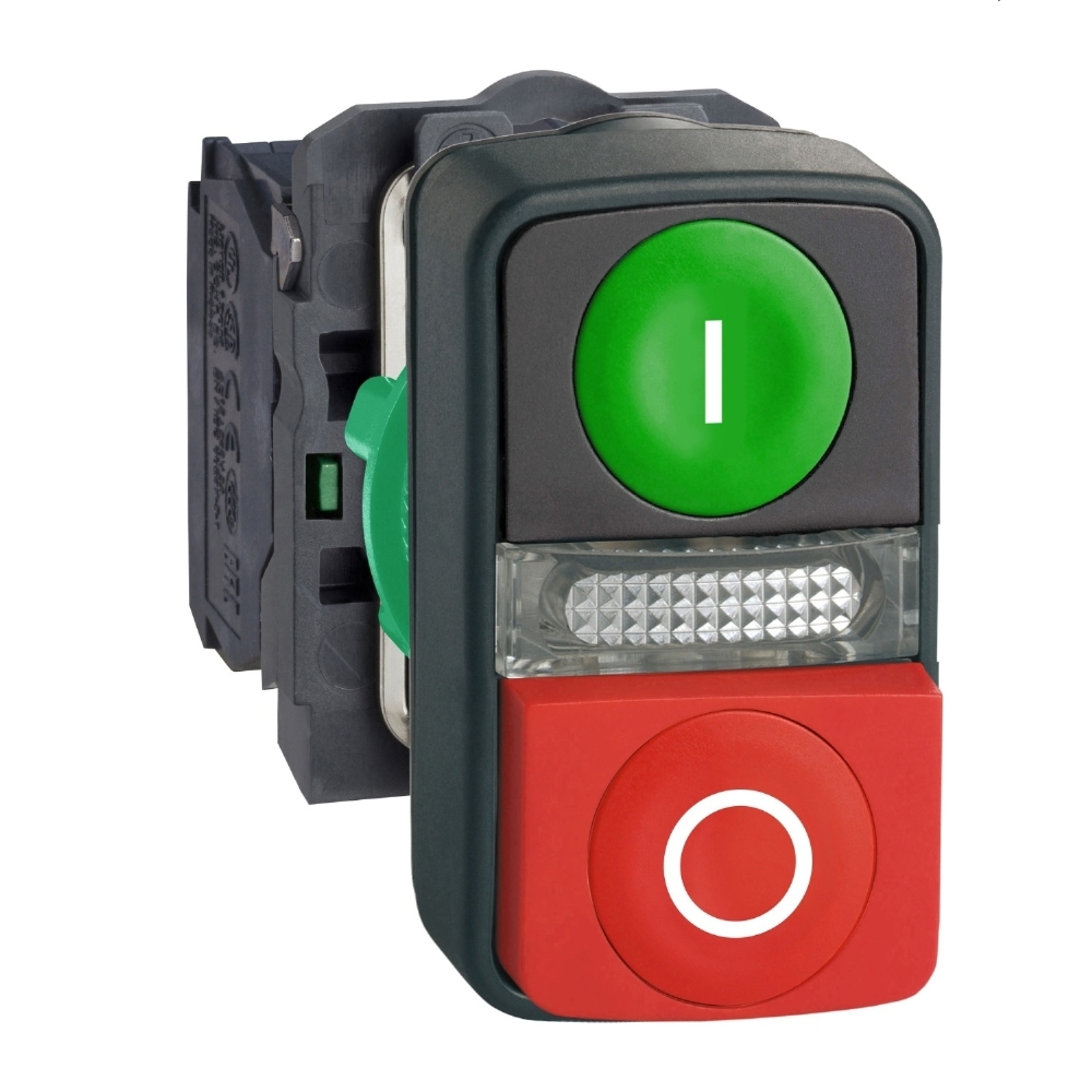BOTAO LED DUPLO PLASTICO 24V 1NA+1NF VERMELHO/VERDE - SCHNEIDER
