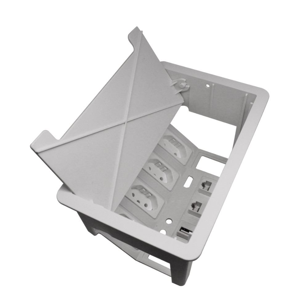 CAIXA EMBUTIR ABS PARA MESA COM 3 TOMADAS 20A+3 FUROS PARA RJ BRANCO - DUTOTEC