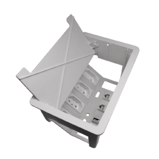 CAIXA EMBUTIR ABS PARA MESA COM 3 TOMADAS 20A+3 FUROS PARA RJ BRANCO - DUTOTEC
