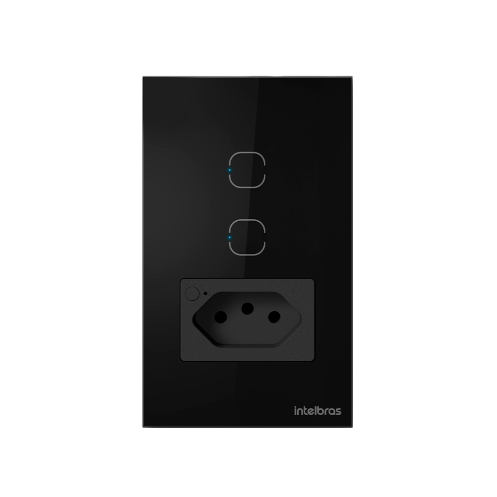 CONJUNTO 4X2 2 INTERRUPTOR TOUCH+1 TOMADA 2P+T 10A PRETO WIFI SMART - INTELBRAS