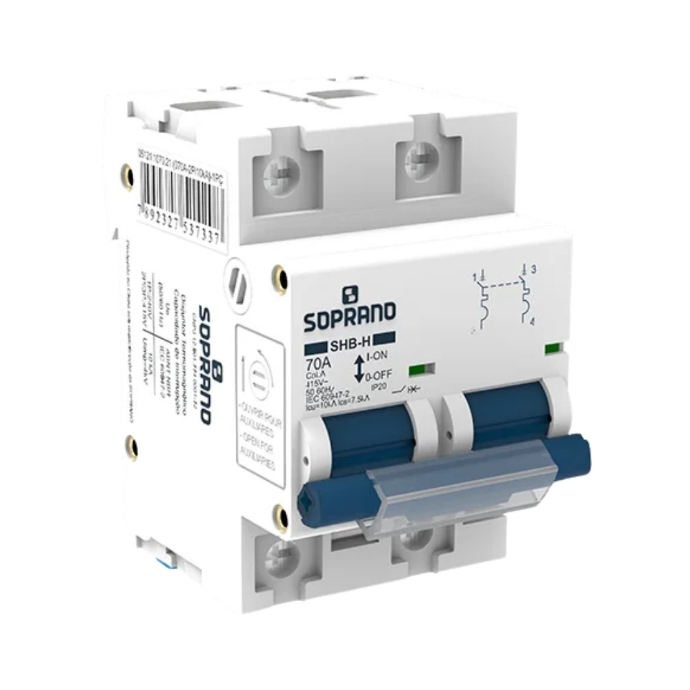 DISJUNTOR DIN 2P 125A 10KA CURVA COM SHB - SOPRANO