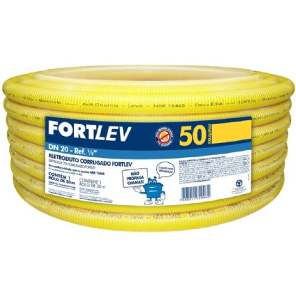 ELETRODUTO CORRUGADO 1/2 POLEGADA DN20 AMARELO ROLO COM 50 METROS - FORTLEV