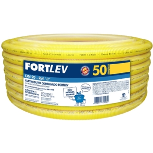 ELETRODUTO CORRUGADO 1/2 POLEGADA DN20 AMARELO ROLO COM 50 METROS - FORTLEV