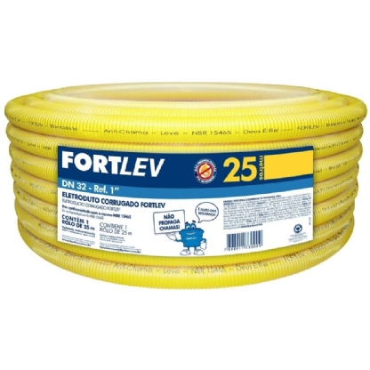 ELETRODUTO CORRUGADO 1 POLEGADA DN 32 AMARELO ROLO COM 25 METROS - FORTLEV