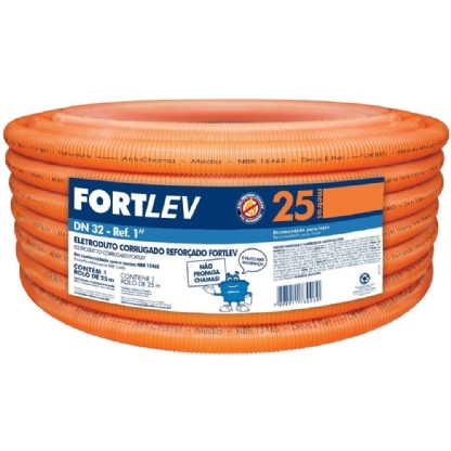 ELETRODUTO CORRUGADO 1 POLEGADA DN32 LARANJA ROLO COM 25 METROS - FORTLEV