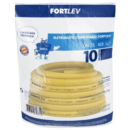 ELETRODUTO CORRUGADO 3/4 POLEGADA DN 25 AMARELO ROLO COM 10 METROS - FORTLEV