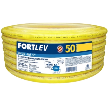 ELETRODUTO CORRUGADO 3/4 POLEGADA DN 25 AMARELO ROLO COM 50 METROS - FORTLEV